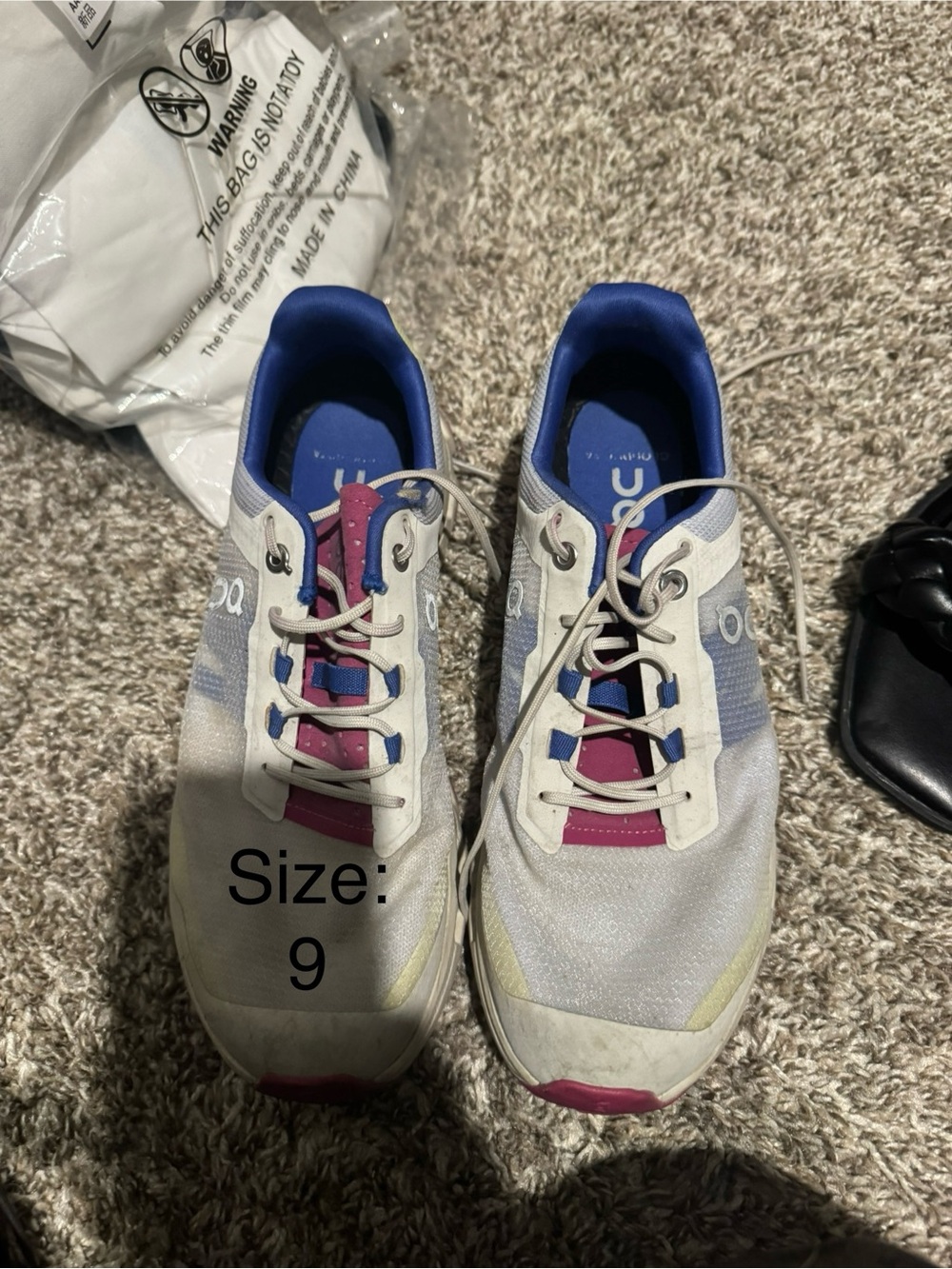 On Clouds Women’s Running Sneakers - White with Blue & Pink Accents